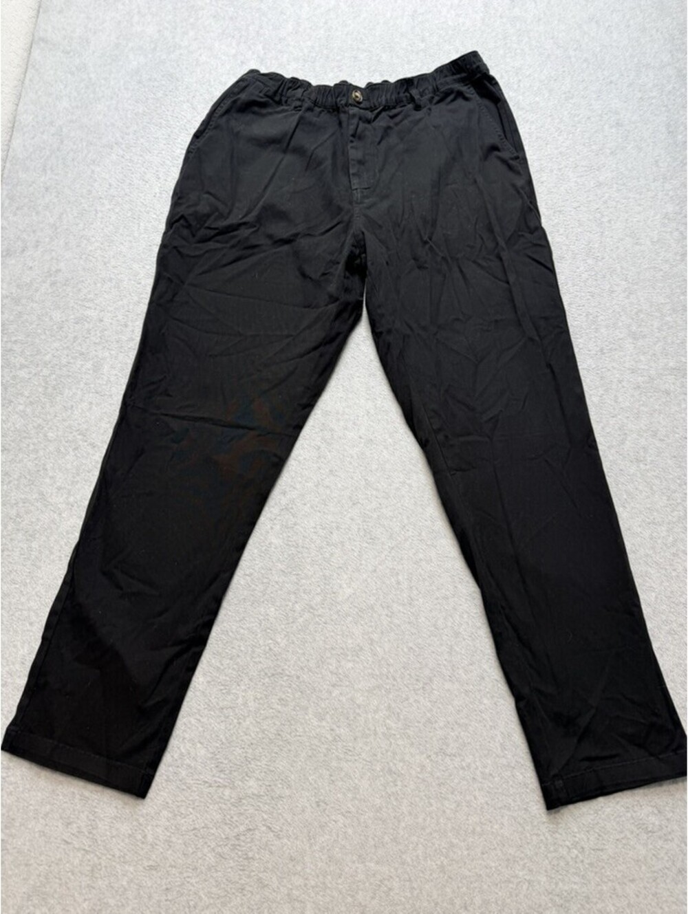 COVE Mens Chino Pants 36W 30L Black Elastic Waist Relaxed Fit Cotton Stretch
